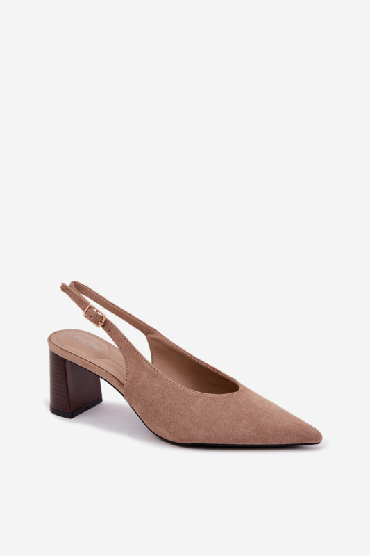 Beige Pumps mit offener Ferse und Blockabsatz
