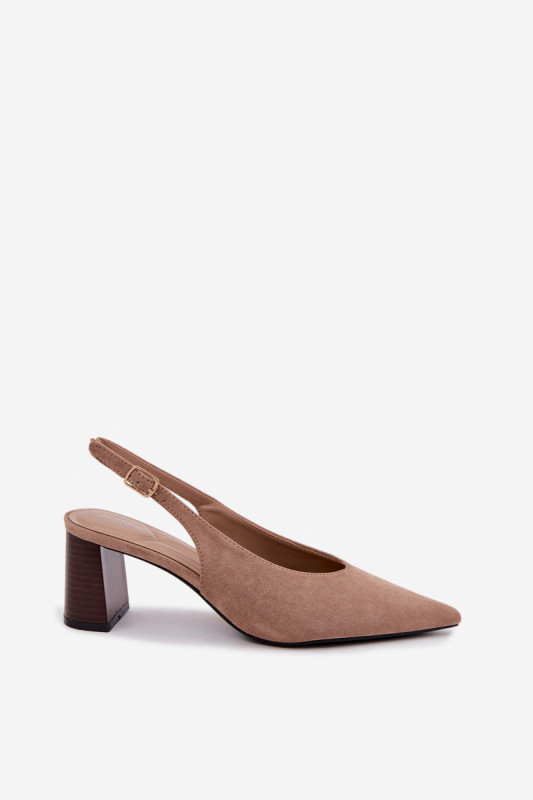 Beige Pumps mit offener Ferse und Blockabsatz
