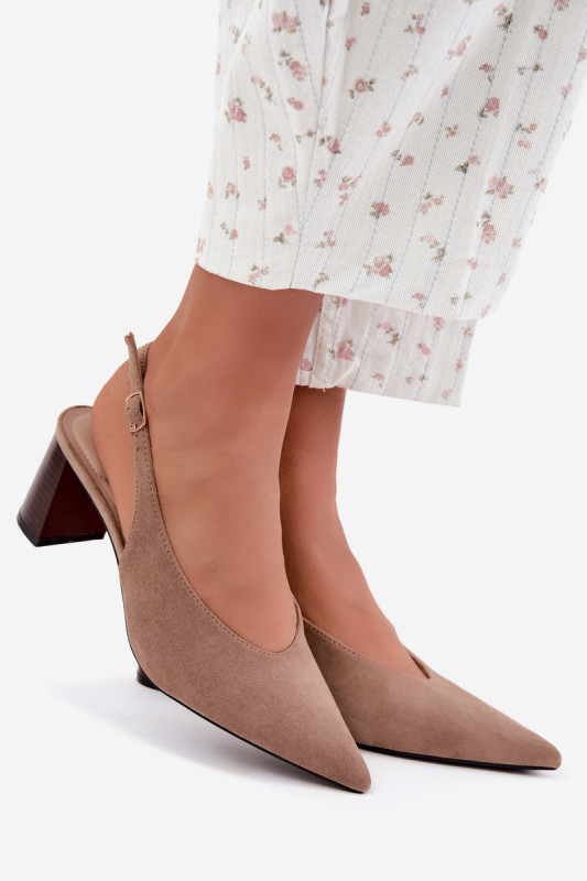 Beige Pumps mit offener Ferse und Blockabsatz