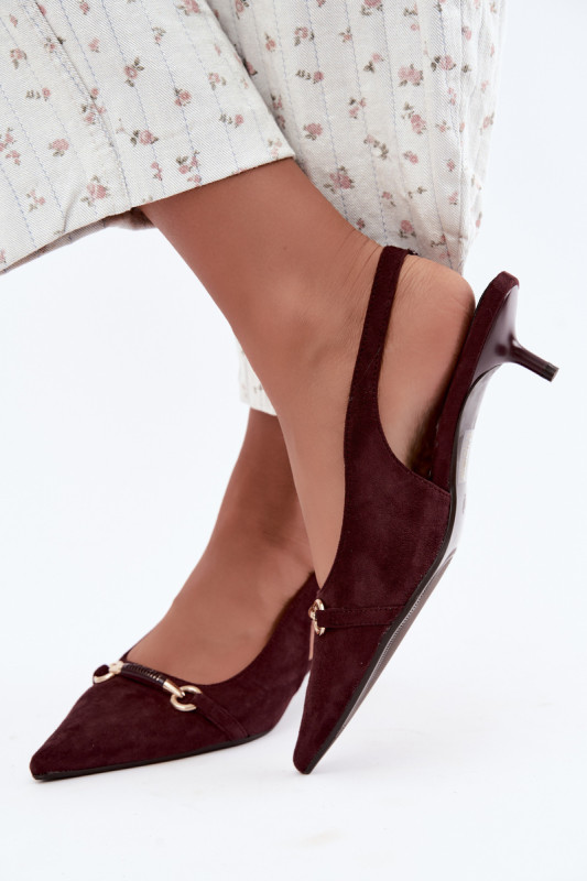 Pumps mit offener Ferse und niedrigem Absatz, bordeaux, aus Wildlederimitat