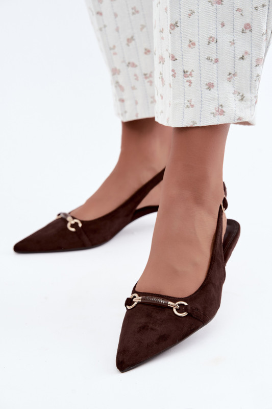Pumps mit offener Ferse und niedrigem Absatz, braun, aus Wildlederimitat