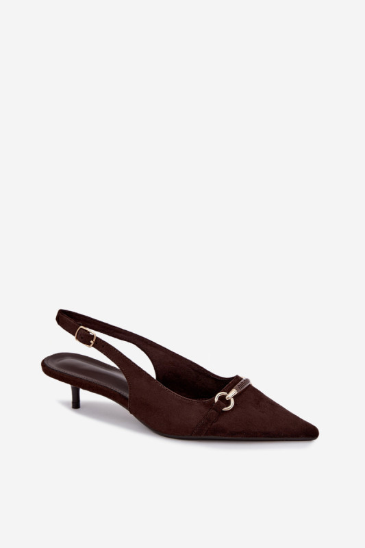 Pumps mit offener Ferse und niedrigem Absatz, braun, aus Wildlederimitat
