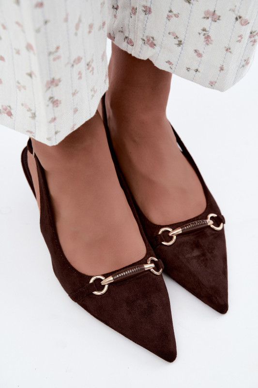 Pumps mit offener Ferse und niedrigem Absatz, braun, aus Wildlederimitat