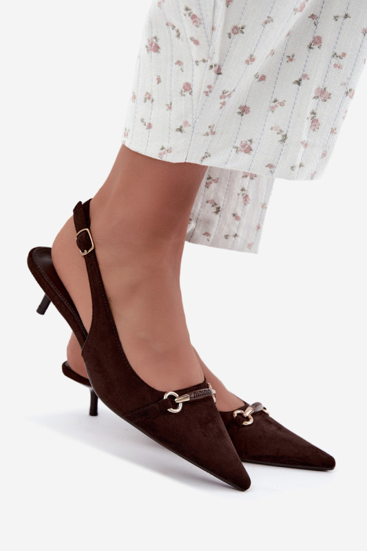 Pumps mit offener Ferse und niedrigem Absatz, braun, aus Wildlederimitat