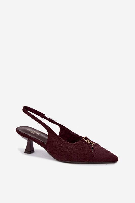 Pumps mit offener Ferse und dekorativem Detail, bordeaux, aus Velourslederimitat