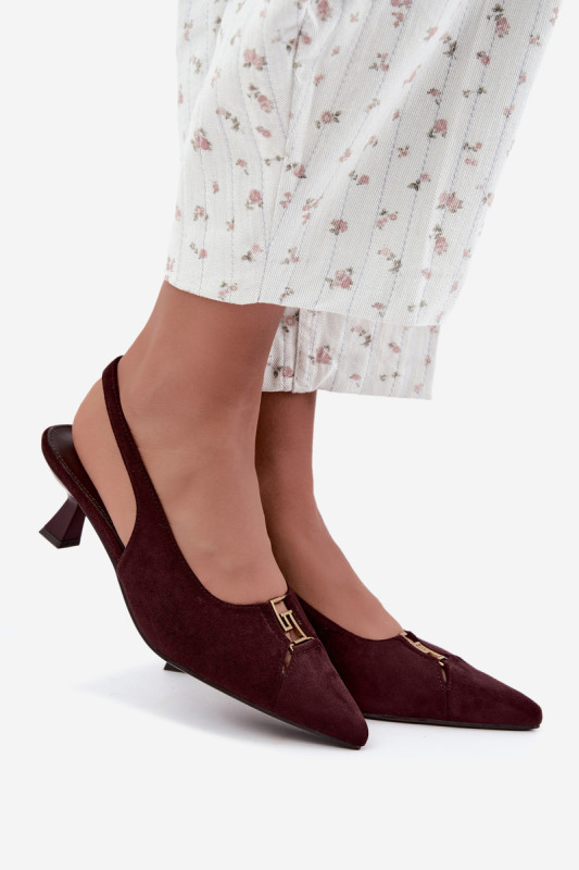 Pumps mit offener Ferse und dekorativem Detail, bordeaux, aus Velourslederimitat