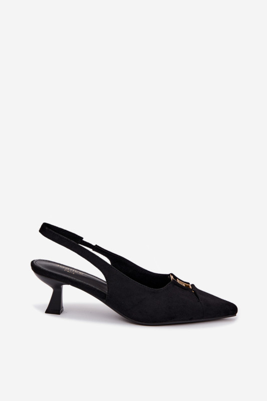 Schwarze Pumps mit offener Ferse und dekorativem Detail