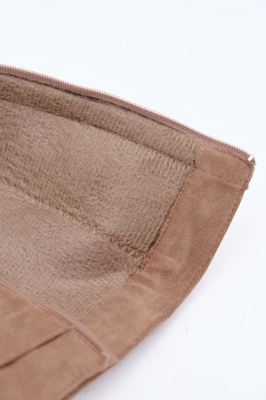 Beige gefütterte Stiefelette mit umgeschlagenem Schaft und Blockabsatz