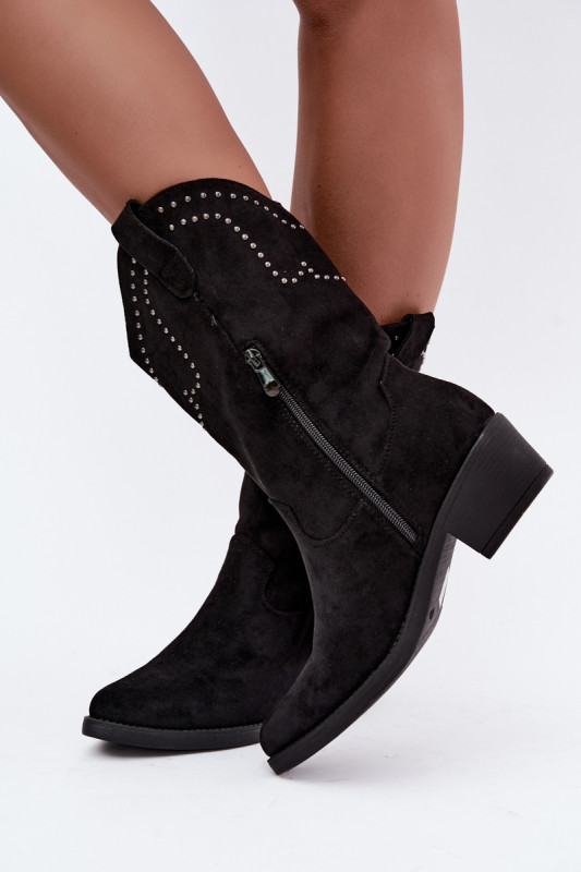 Schwarze Ankle Boots mit Fransen und Absatzverzierung