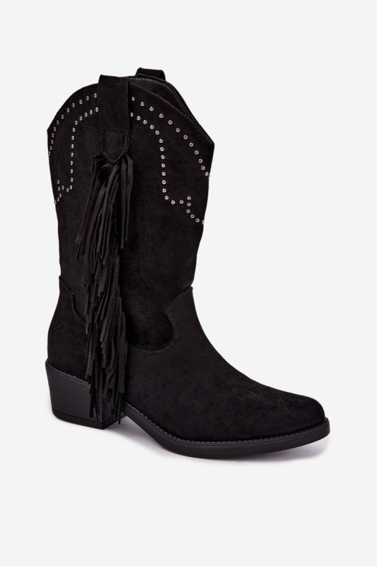 Schwarze Ankle Boots mit Fransen und Absatzverzierung