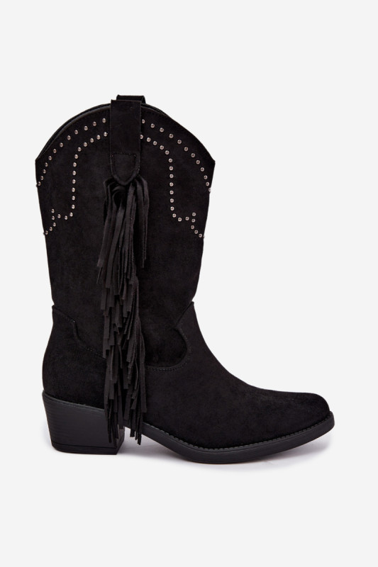 Schwarze Ankle Boots mit Fransen und Absatzverzierung