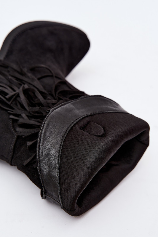 Schwarze Ankle Boots mit Fransen und Absatzverzierung