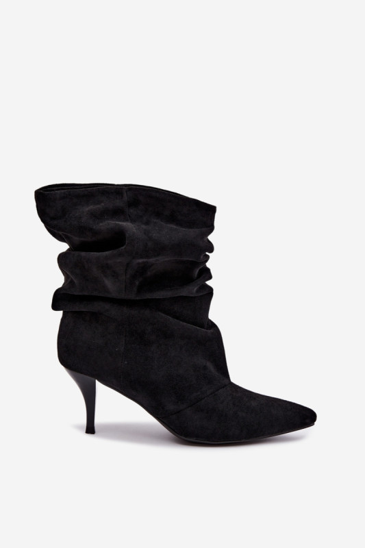 Schwarze Veloursleder-Stiefelette mit Stiletto-Absatz