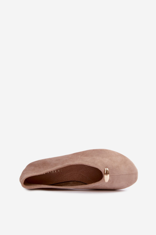 Beige Ballerinas mit goldenem Detail aus Wildlederimitat