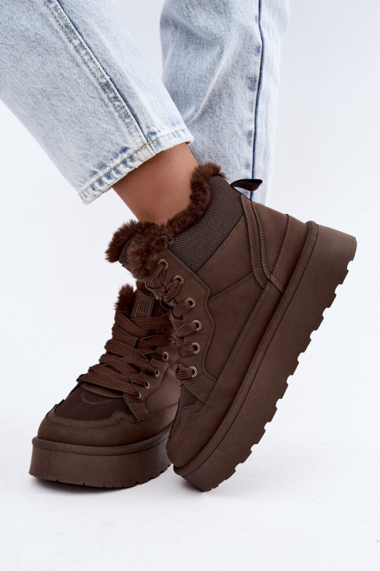 Braune Schnür-Snowboots mit Fell