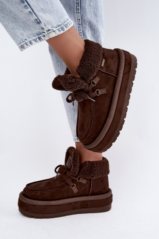 Schneestiefel mit Kunstfell und Plateausohle, braun