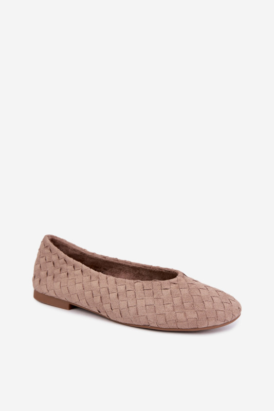 Geflochtene beige Ballerinas aus Kunstveloursleder