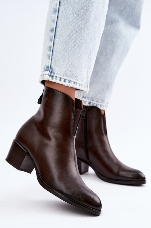 Gefütterte Stiefelette mit Blockabsatz, braun