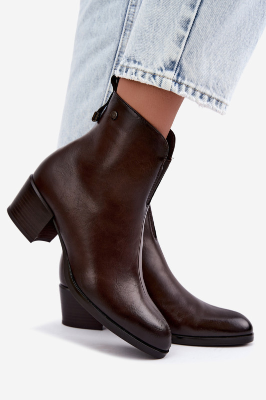 Gefütterte Stiefelette mit Blockabsatz, braun