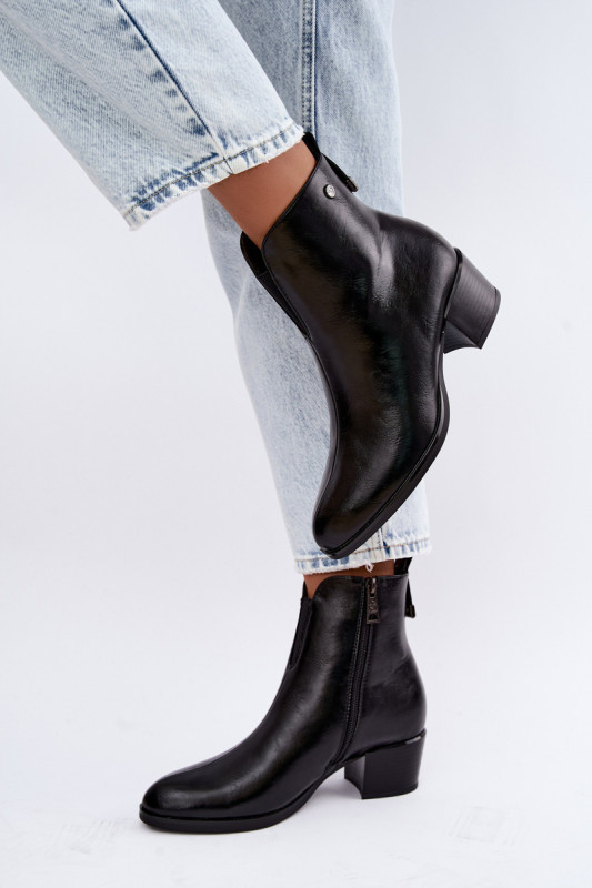 Gefütterte Stiefelette mit Blockabsatz, schwarz, Kunstleder
