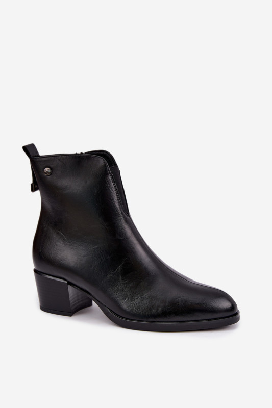 Gefütterte Stiefelette mit Blockabsatz, schwarz, Kunstleder