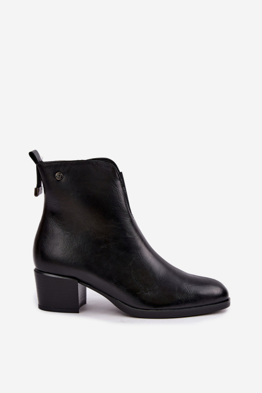 Gefütterte Stiefelette mit Blockabsatz, schwarz, Kunstleder