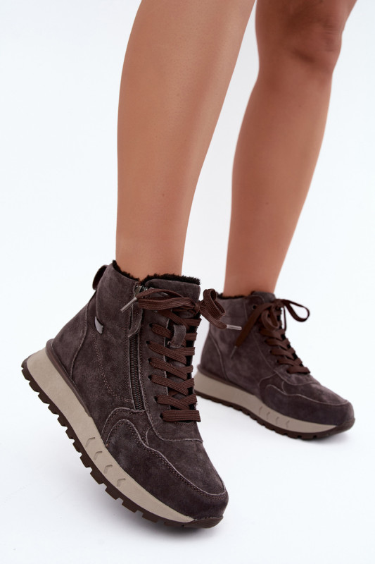 Graue Veloursleder-Stiefelette mit Plateau