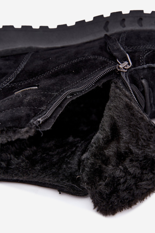Schwarze gefütterte Ankle Boots aus echtem Veloursleder mit Plateau
