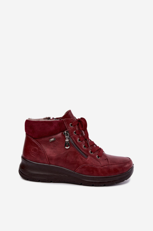 Rote Ankle Boots aus Kunstleder mit Keilabsatz und Fellfutter