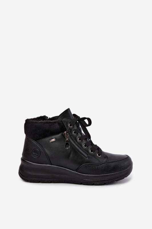 Schwarze Keilabsatz-Stiefelette mit Fellfutter