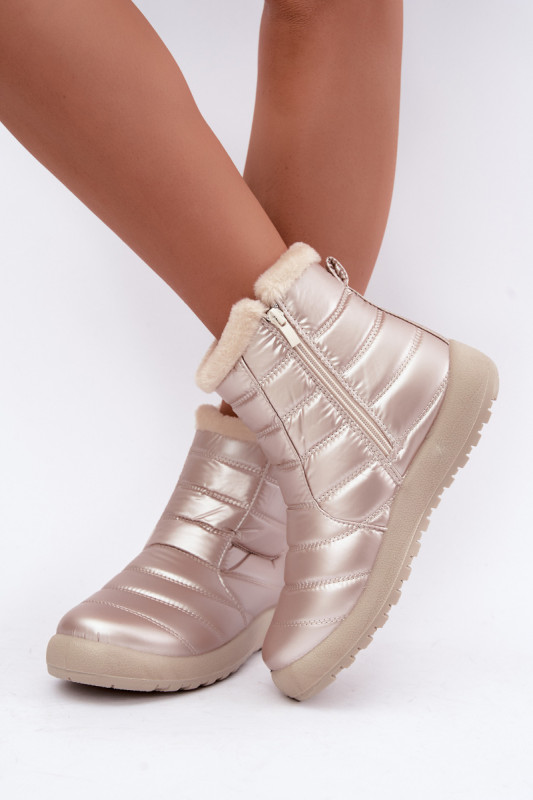 Beige gefütterte Schneestiefel mit Plateau