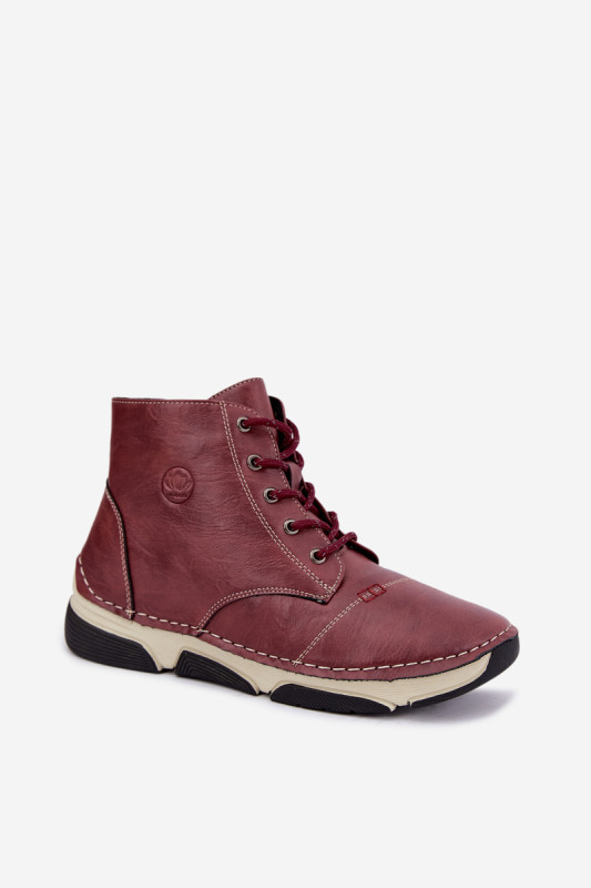 Gefütterte rote Stiefelette aus Kunstleder mit Plateau