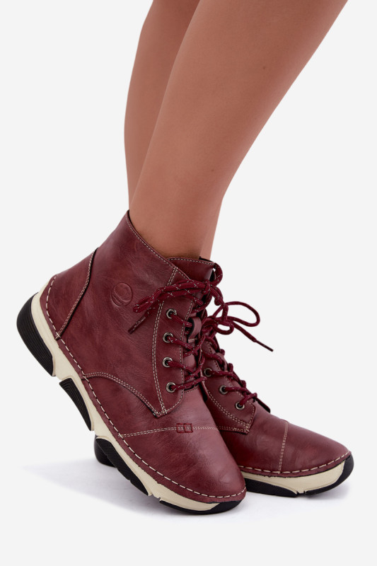 Gefütterte rote Stiefelette aus Kunstleder mit Plateau