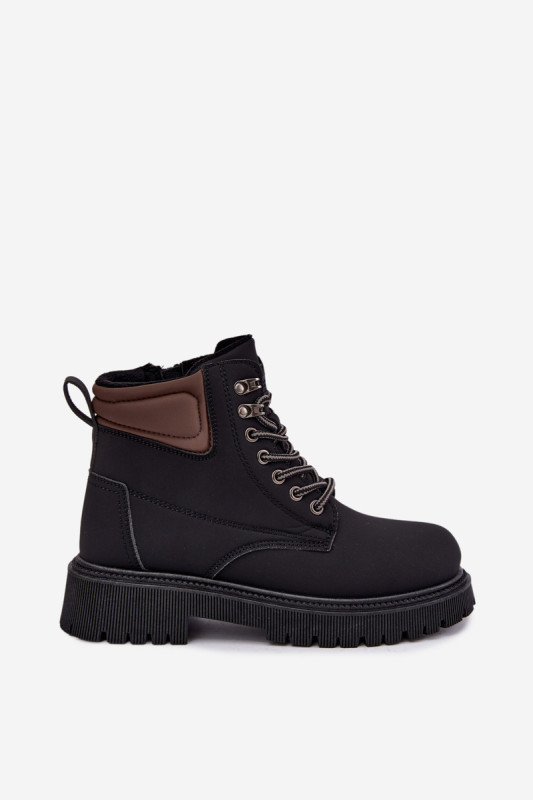 Schwarze gefütterte Stiefelette aus Kunstleder mit Plateau