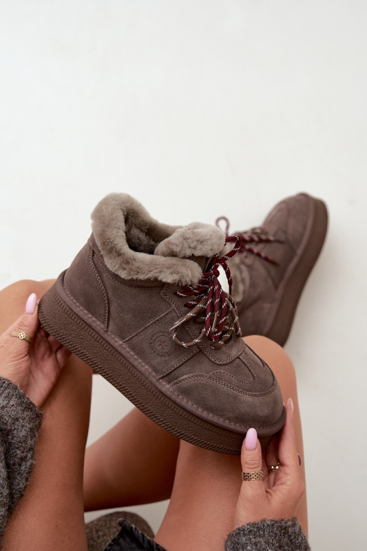 Gefütterte Schnür-Snowboots aus Wildleder, braun