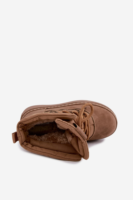 Schnürbare Schneestiefel mit Plateau, braun