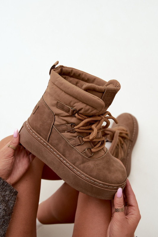 Schnürbare Schneestiefel mit Plateau, braun