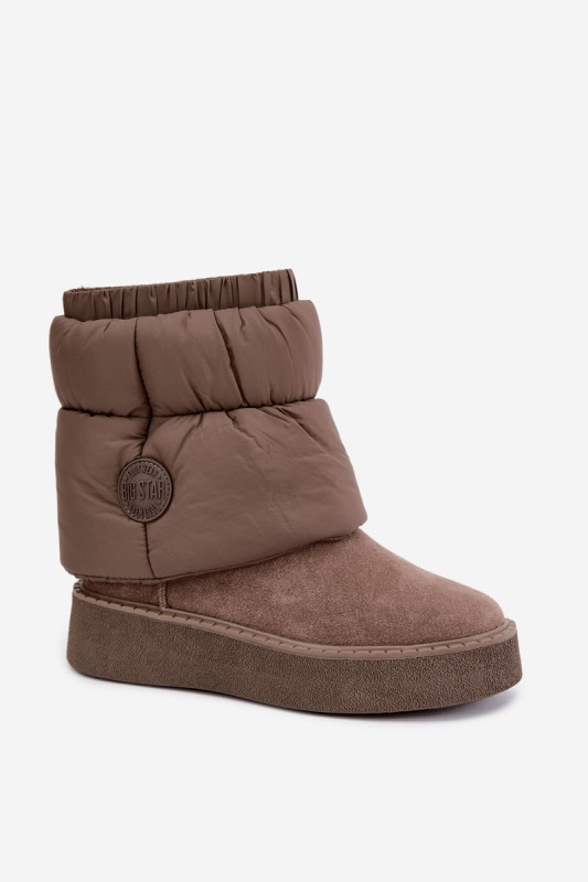 Beige Schneestiefel aus Veloursleder mit Plateau