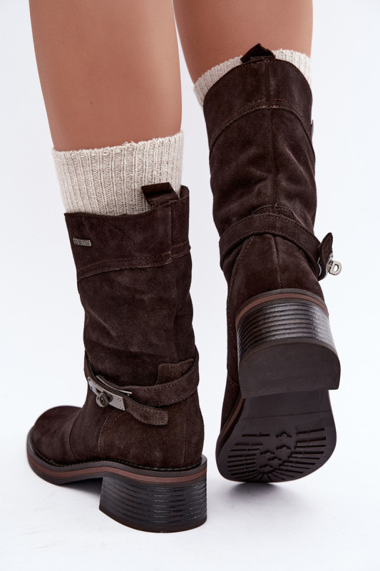 Gefütterte Stiefelette aus Wildleder mit Blockabsatz, braun
