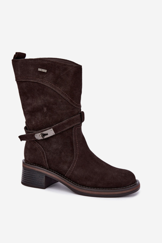 Gefütterte Stiefelette aus Wildleder mit Blockabsatz, braun