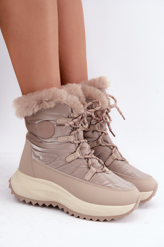Beige Schneestiefel mit Kunstfell und Plateausohle
