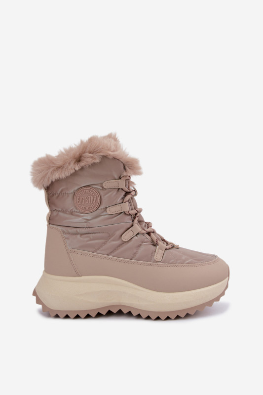 Beige Schneestiefel mit Kunstfell und Plateausohle