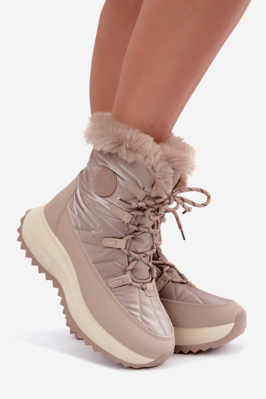 Beige Schneestiefel mit Kunstfell und Plateausohle