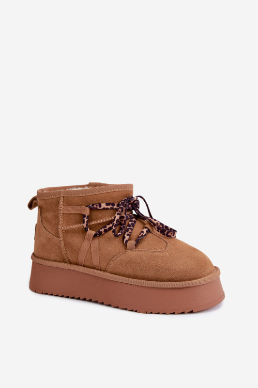Snowboots aus Veloursleder mit Plattform und Schnürung, braun