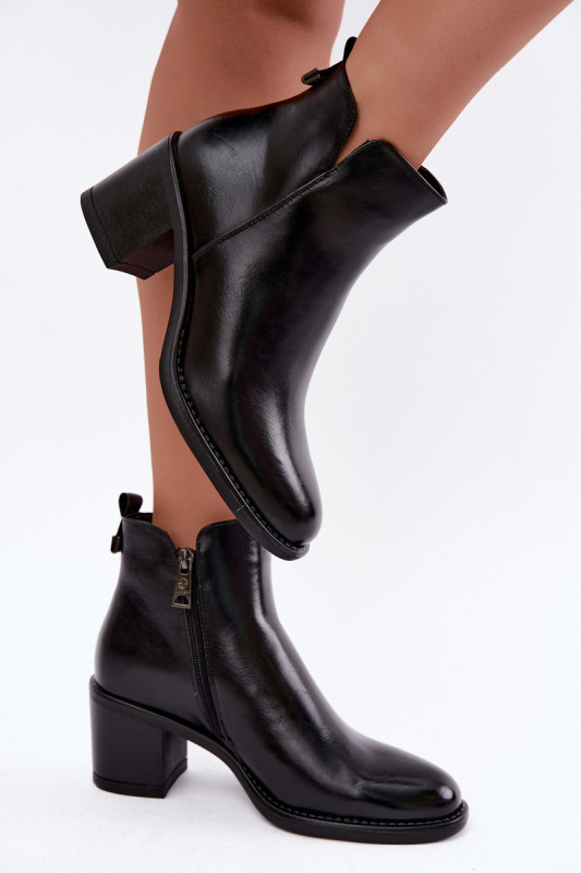 Gefütterte Stiefelette mit Blockabsatz, schwarz, Kunstleder