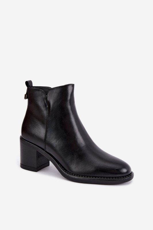 Gefütterte Stiefelette mit Blockabsatz, schwarz, Kunstleder