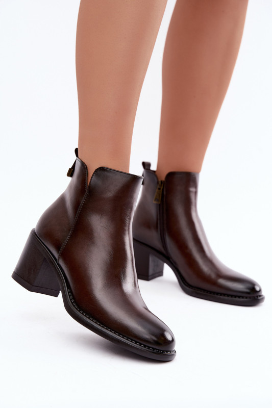 Gefütterte Stiefelette mit Blockabsatz, braun