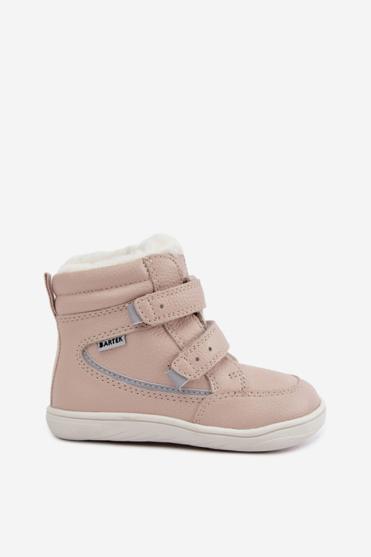 Beige Barfuß-Schneestiefel aus Leder