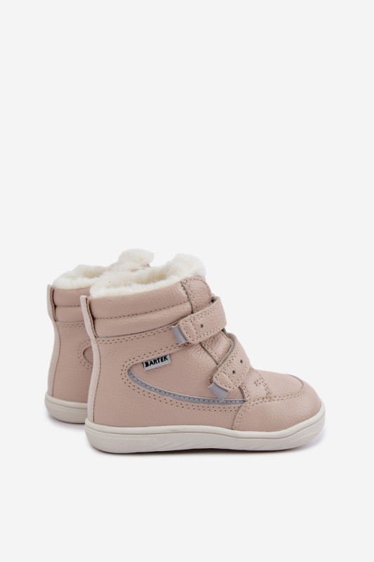 Beige Barfuß-Schneestiefel aus Leder