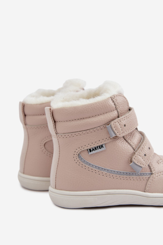 Beige Barfuß-Schneestiefel aus Leder